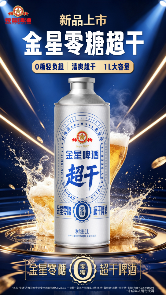 金星超干啤酒新品正式上市,深度发酵工艺打造零糖轻负担啤酒新标杆